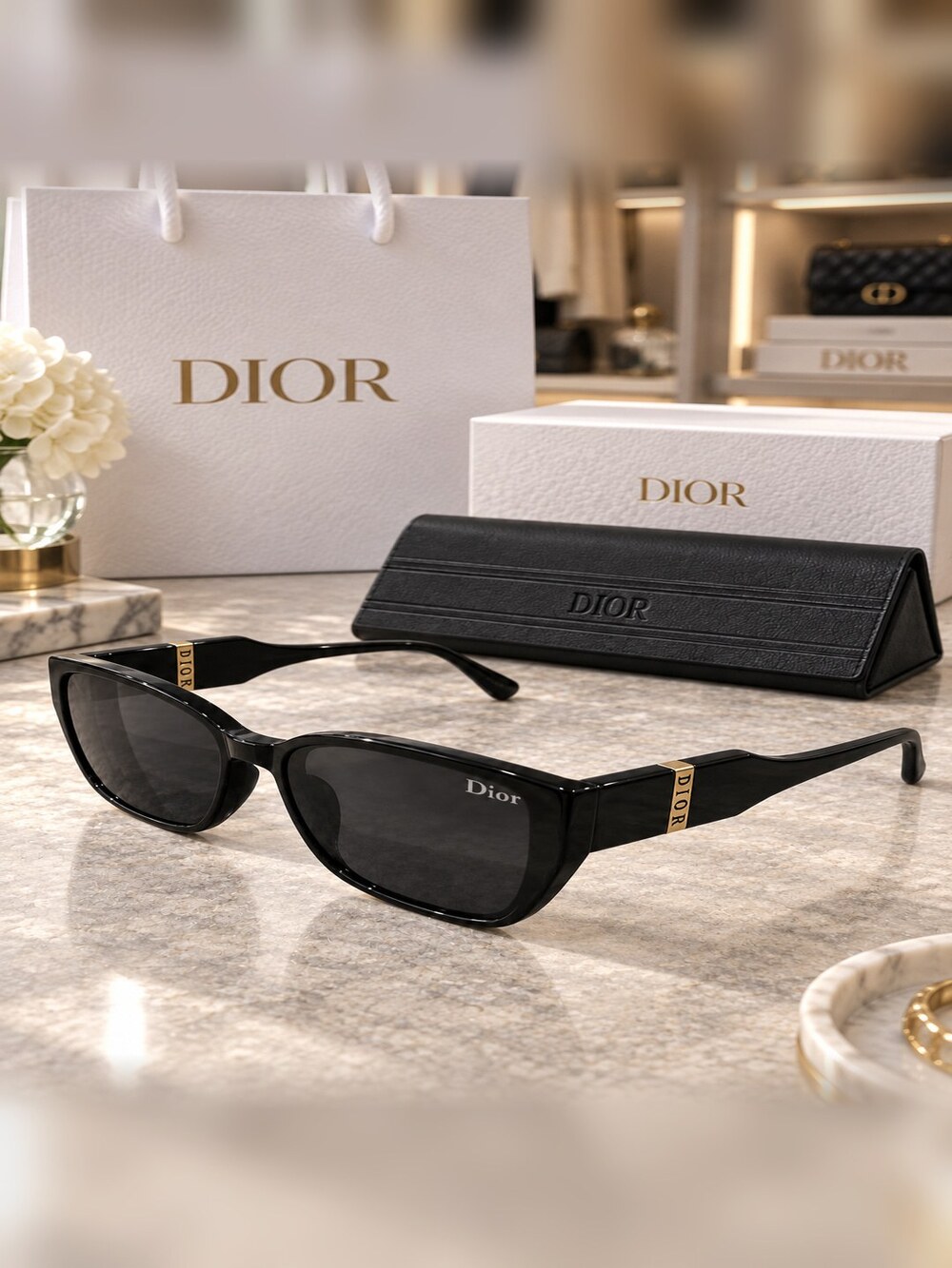 Dior Black Logo Square Sunglasses - Picture 2 of 6